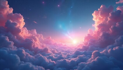 Wall Mural - illustration features vibrant cosmic clouds illuminated in pink, blue with sparkling stars. celestia