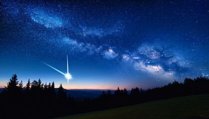 Wall Mural - shooting star across a deep blue night sky