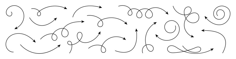 Wall Mural - Curved Arrows and Twisted Hand Drawn Arrows. Collection of Doodle Arrows.