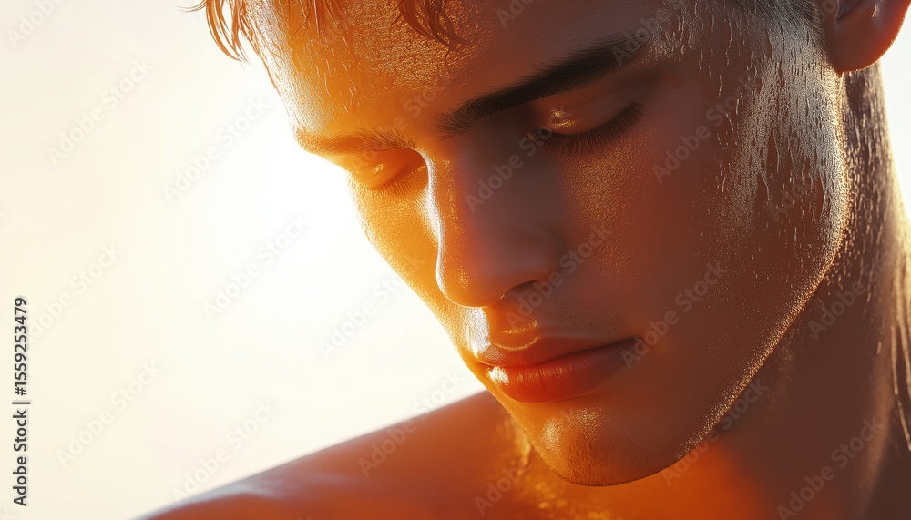 Sunburned Young Man Under Intense Sunlight Suffering From Sunburn On ...