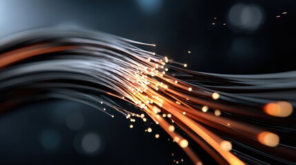 Wall Mural - colorful fiber optic light streaks in motion against dark background