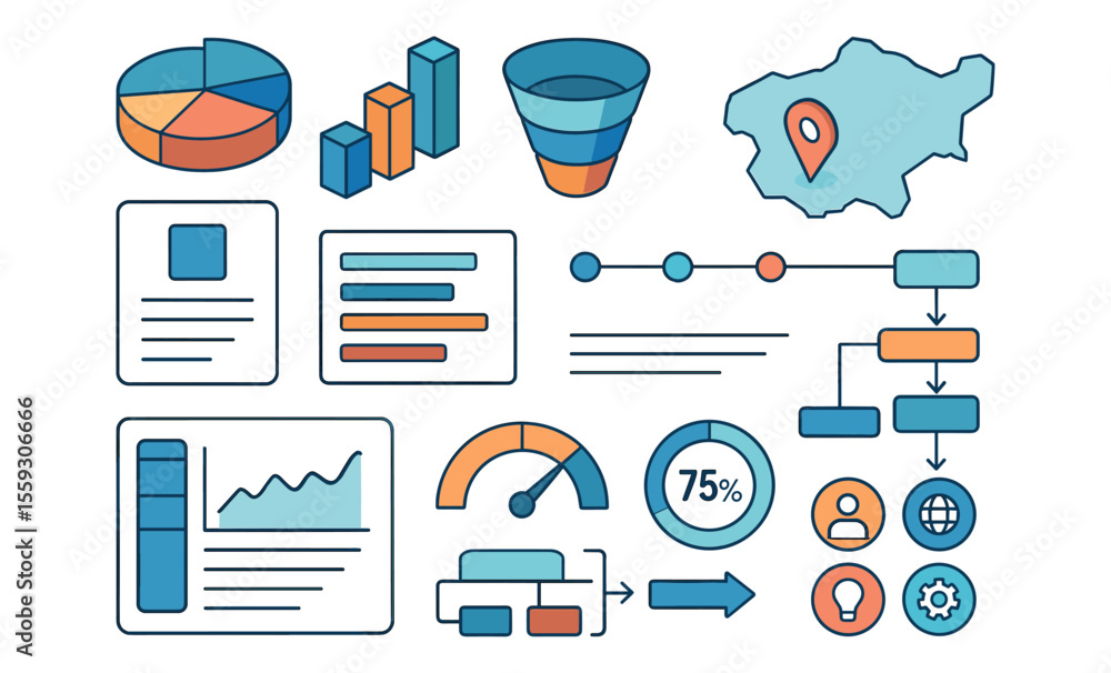 Stock-Vektorgrafik „Flat infographic elements including pie chart, bar ...
