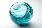 A mesmerizing sphere encasing swirling turquoise and white hues, resembling an ocean's turbulent embrace captured in glass.