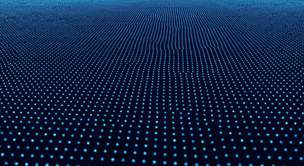 A blue dotted pattern creates an abstract background with a gridlike texture and a sense of depth and perspective