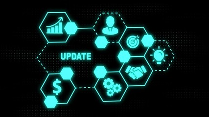 Glowing Update software computer program upgrade in digital system. Internet, business, Technology and network concept. 