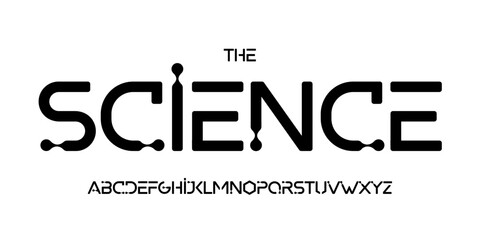 Science technology font, futuristic alphabet for scientific headline, medical digital product logo, display device typography, app UI typographic design. Modern vector typeset.