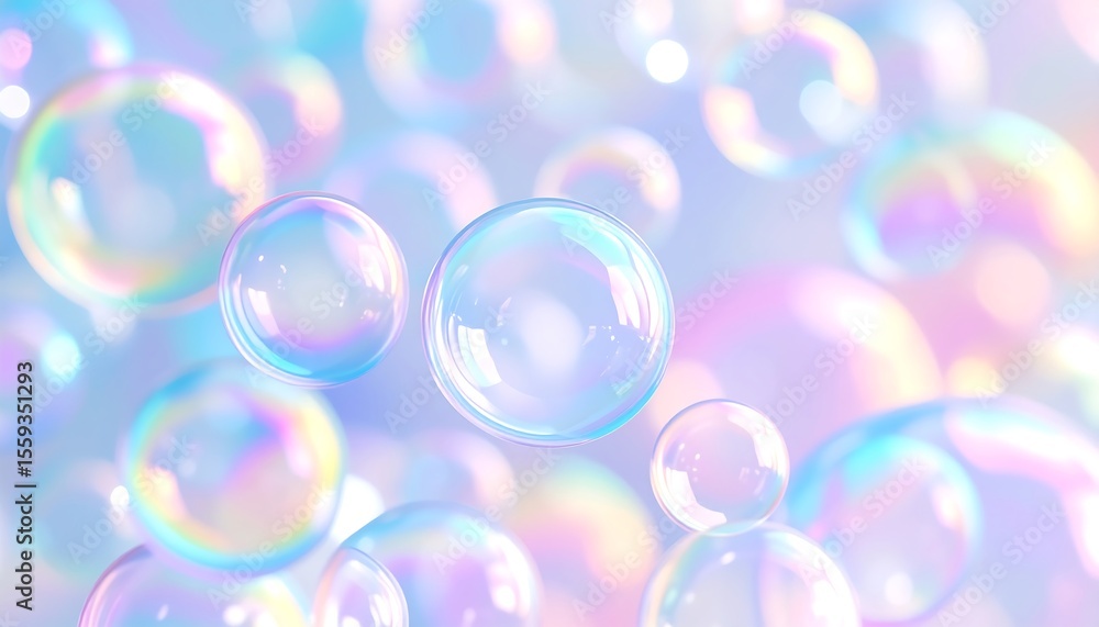 Dreamy floating bubbles with iridescent colors create a soft, ethereal ...