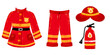 © doodlyanddeva - Cute set red hand drawn fireman firefighter suit jacket uniform safety worker element doodle kids cartoon illustration crayon watercolor png clipart cutout