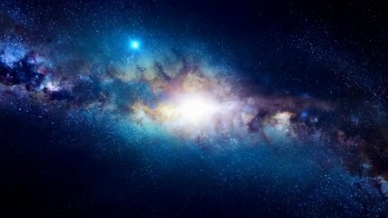 Wall Mural - Animated starry galaxy with vibrant nebula and clusters rotating across deep space background. Cosmic journey through universe.