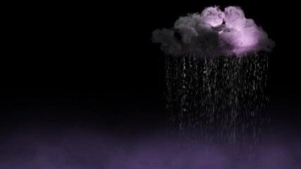 Wall Mural - dark cloud with lightning spilling raindrops 4k loop features a dark morphing cloud filled with ligh
