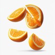 © Sathiya - Fresh Orange Slices Floating Mid-Air Isolated on White Background