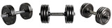 Set of black dumbbells isolated on a transparent background, png, cutout