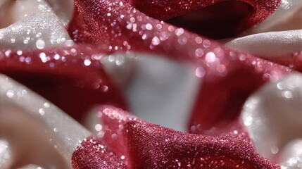 Wall Mural - close-up of shimmering red and white fabric with glitter, creating a sparkling and festive texture.