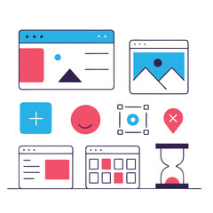 Collection of flat design icons representing web development and user interface elements