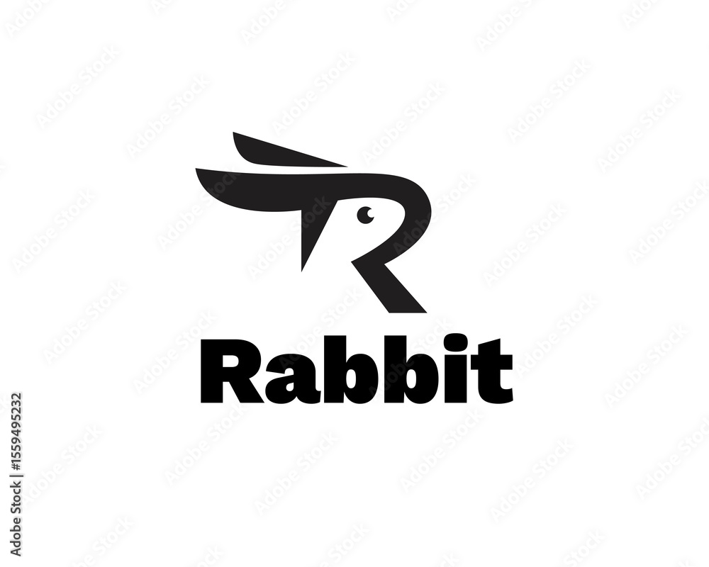 R letter initial head rabbit logo icon symbol design template ...