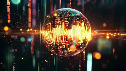 Wall Mural - complex data streams flowing into a glowing sphere. symbolizing advanced data processing and analysi