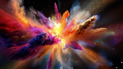 Wall Mural - Nebula explosion creating colorful clouds of gas and dust, illuminating the vastness of space with vibrant hues and sparkling stars, a breathtaking cosmic spectacle