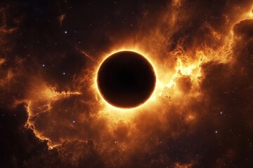 Wall Mural - stunning sun eclipse surrounded by fiery galaxy backdrop with vibrant colors and starry details, sun