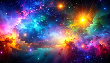 Wall Mural - Abstract background of colorful space, nebula, and stars evoking the cosmos and science fiction