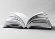 © Micro - Blank Open Book with Fanned Pages on Gray Background