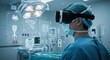© wahid - Surgeon using VR headset with holographic medical data in operating room.