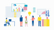 © NAZIR - Illustration of a business team discussing data and analytics in a modern office setting design