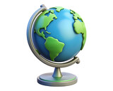 Stylized 3d globe with continents and stand isolated on transparent background
