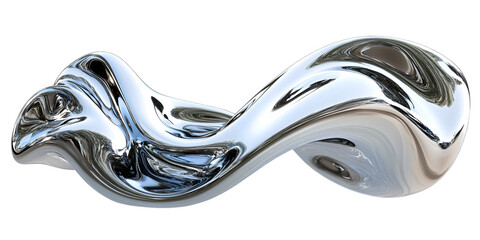 Chrome Liquid Metallic Wave Curve Abstract 3D Shape isolated on transparent background