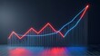 © Cgeeks - Glowing red and blue line chart going up on black background, stock market graph