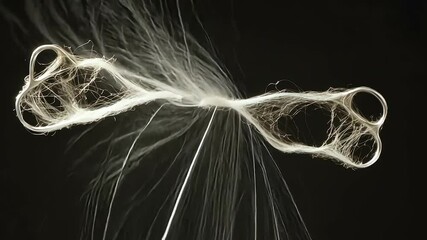 Abstract web-like strands against a black backdrop