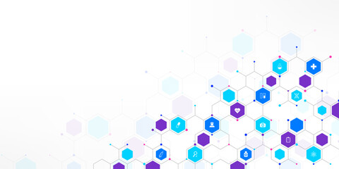 Wall Mural - medical background and healthcare technology with flat icons and symbols. concept and idea for healt