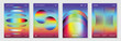 © TWINS DESIGN STUDIO - Rainbow bridge gradient poster background vector set. Cover template with vibrant perspective geometric prism shapes. Ideal design for social media, cover, banner, flyer.