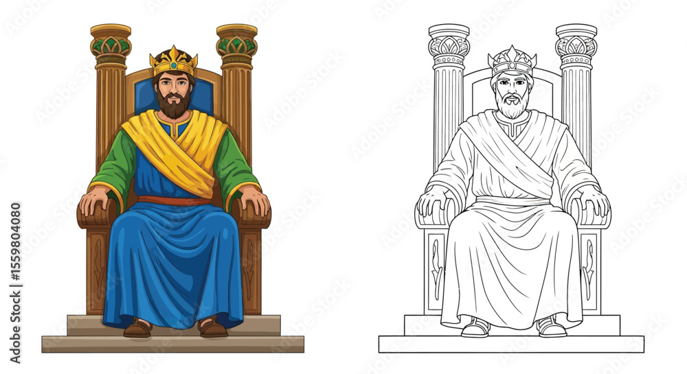 King Solomon Coloring Page Legendary Biblical Ruler in Detailed Color ...