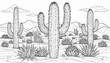 © Nick - Elegant line drawing of a desert cactus in southwestern style with black and white design