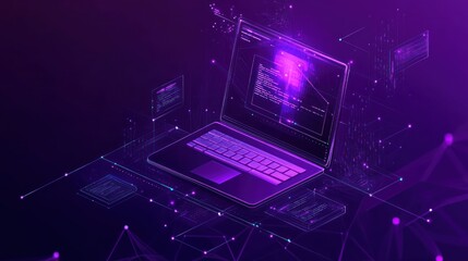 Laptop coding futuristic network data processing