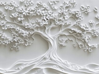 White tree blossom floral design background decorative art sculpture wallpaper nature