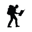 © hamiduls11arts - Black silhouette of a lost hiker consulting a paper map for directions
