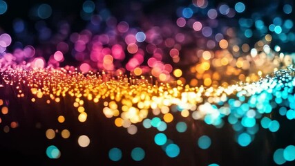 Wall Mural - Abstract bokeh of illuminated strands, from blue/pink to gold/orange