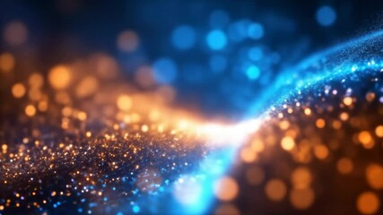 Wall Mural - Abstract glowing blue-orange particle stream in dark space