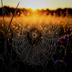 spider web with dew drops