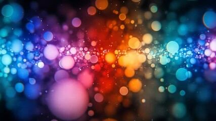 Wall Mural - Bokeh, many-sized orbs, colored from orange to red to blue, on dark background