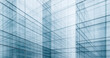 © Celt Studio - Modern glass office facades overlap creating abstract geometric pattern of transparent blue grids lines shapes corporate background banner concept