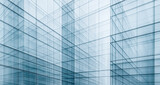 Modern glass office facades overlap creating abstract geometric pattern of transparent blue grids lines shapes corporate background banner concept