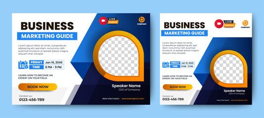 Wall Mural - Marketing Strategies live webinar banner invitation and social media post template. Business webinar invitation design. Vector