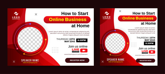 Sticker - online seminar meeting digital business marketing social media post flyer template. vector
