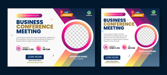 Sticker - online seminar meeting digital business marketing social media post flyer template. vector
