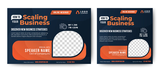Wall Mural - set of social media post template for business webinar, marketing webinar, online education and othe