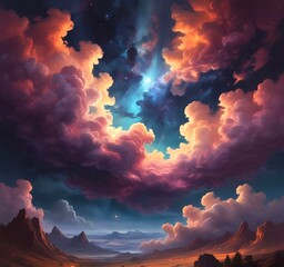 Wall Mural - Illustration of nebula with stars and galaxy.