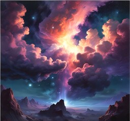 Wall Mural - Illustration of nebula with stars and galaxy.