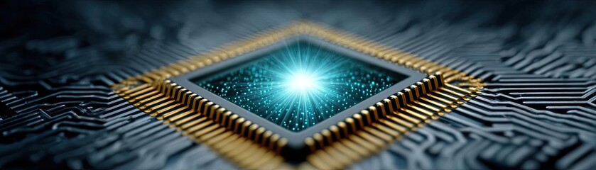 hybrid processor in plasma development concept. close-up view of a microprocessor on a circuit board